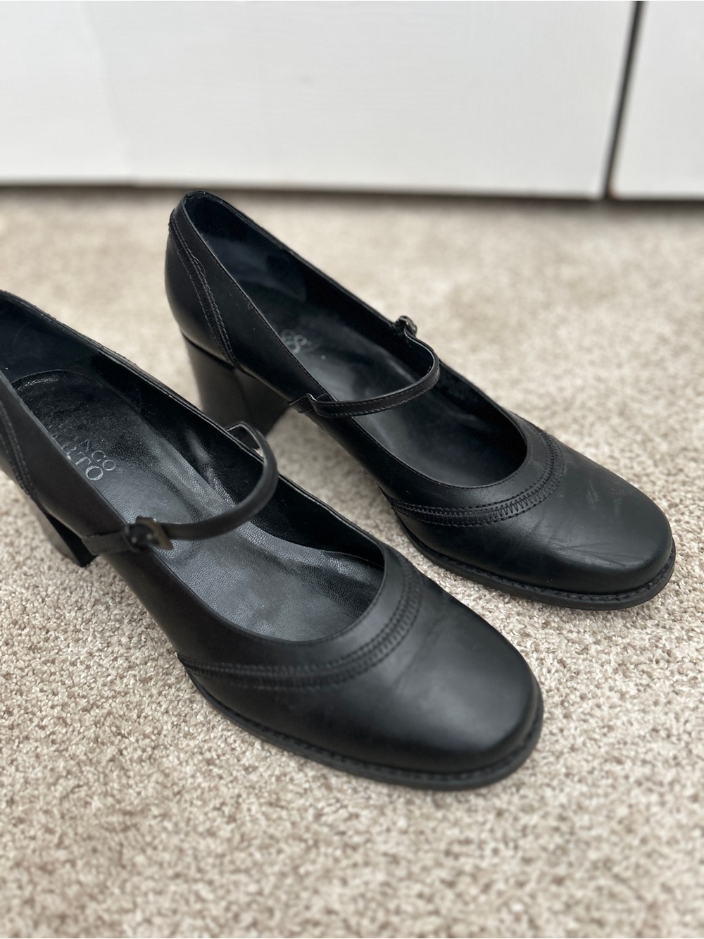 Franco Sarto Black Leather Mary Jane Pumps
